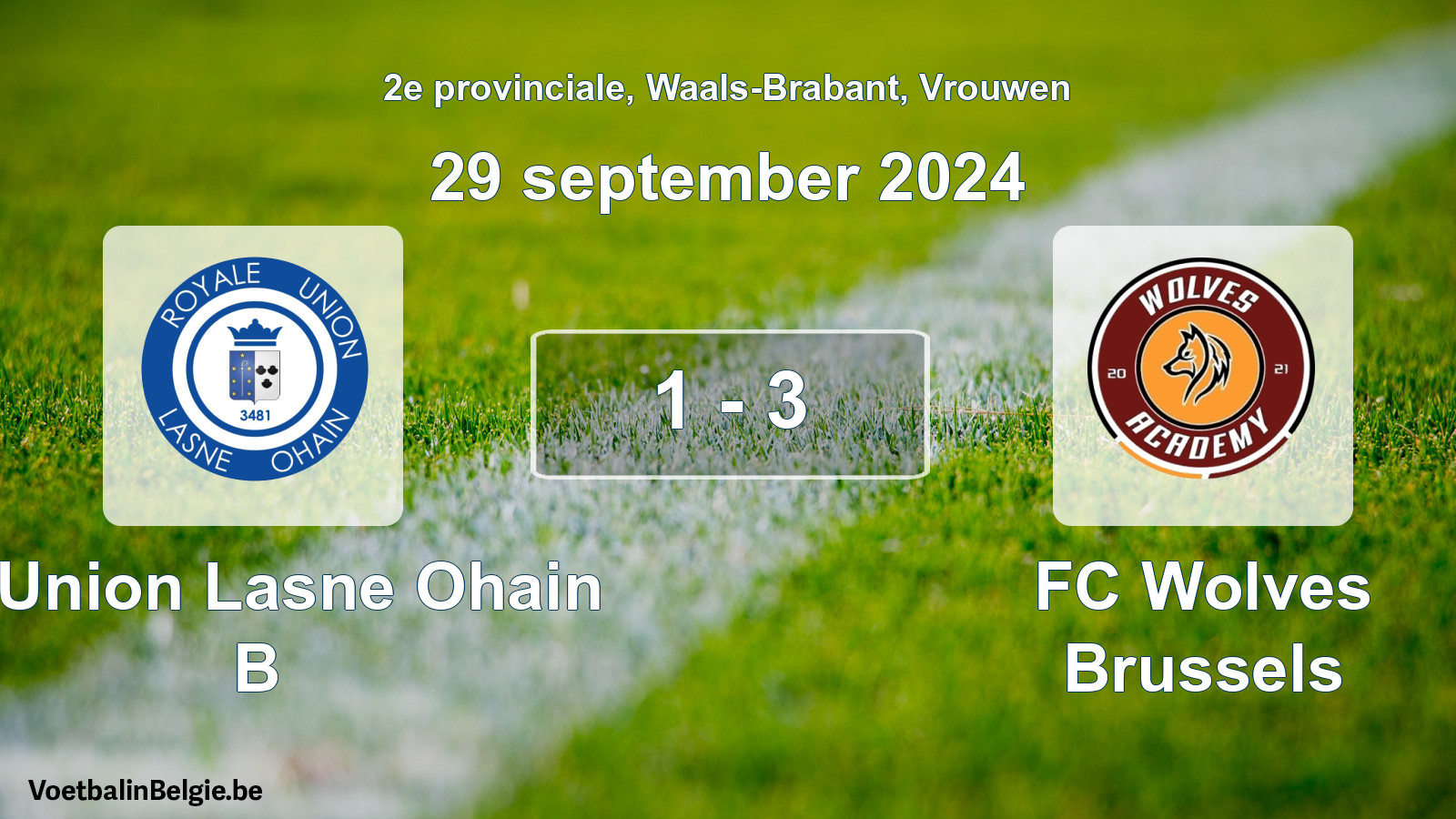 Gespeelde wedstrijd vrouwenvoetbal: R. Union Lasne Ohain B - FC Wolves Brussels 1 - 3 (29 september 2024)