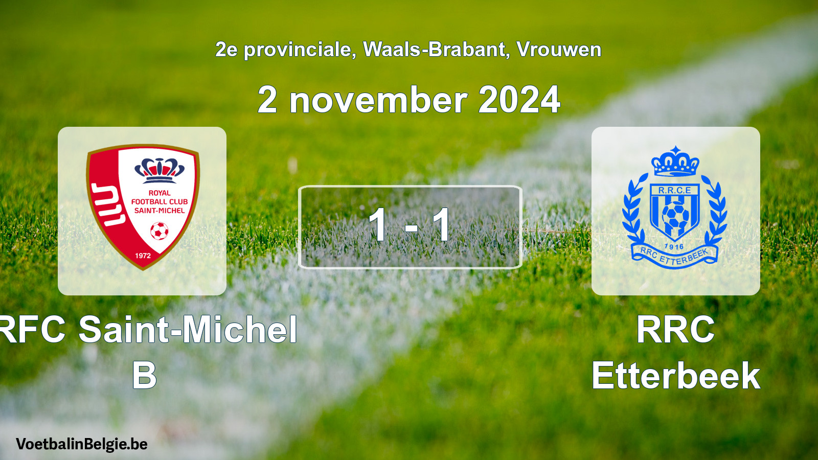Gespeelde wedstrijd vrouwenvoetbal: RFC Saint-Michel B - RRC Etterbeek 1 - 1 (2 november 2024)