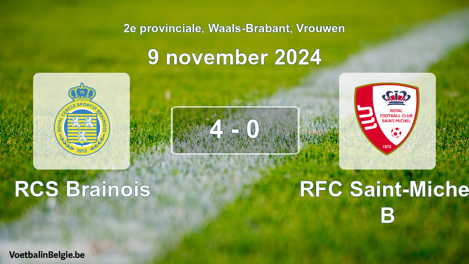 Gespeelde wedstrijd vrouwenvoetbal: RCS Brainois - RFC Saint-Michel B 4 - 0 (9 november 2024)