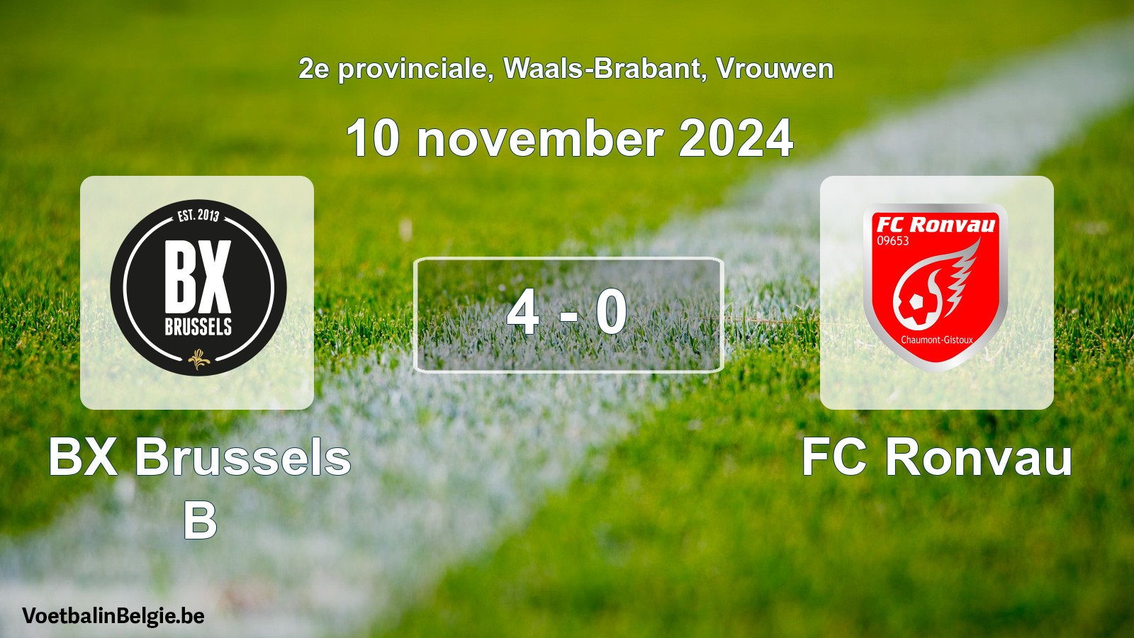 Gespeelde wedstrijd vrouwenvoetbal: BX Brussels B - FC Ronvau 4 - 0 (10 november 2024)