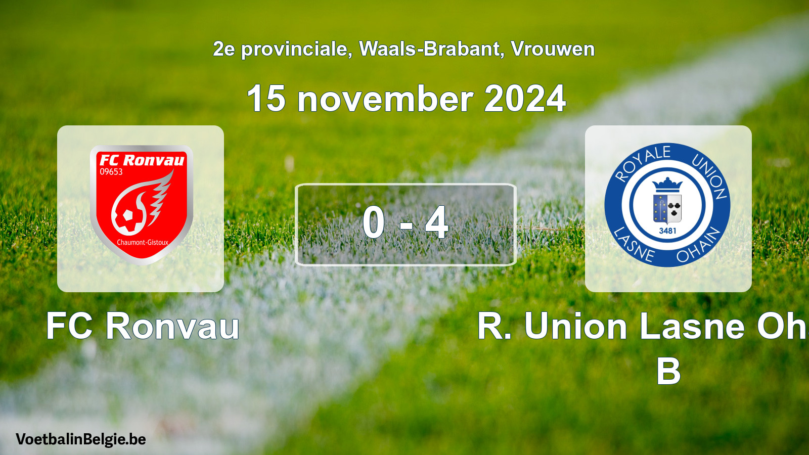 Gespeelde wedstrijd vrouwenvoetbal: FC Ronvau - R. Union Lasne Ohain B 0 - 4 (15 november 2024)