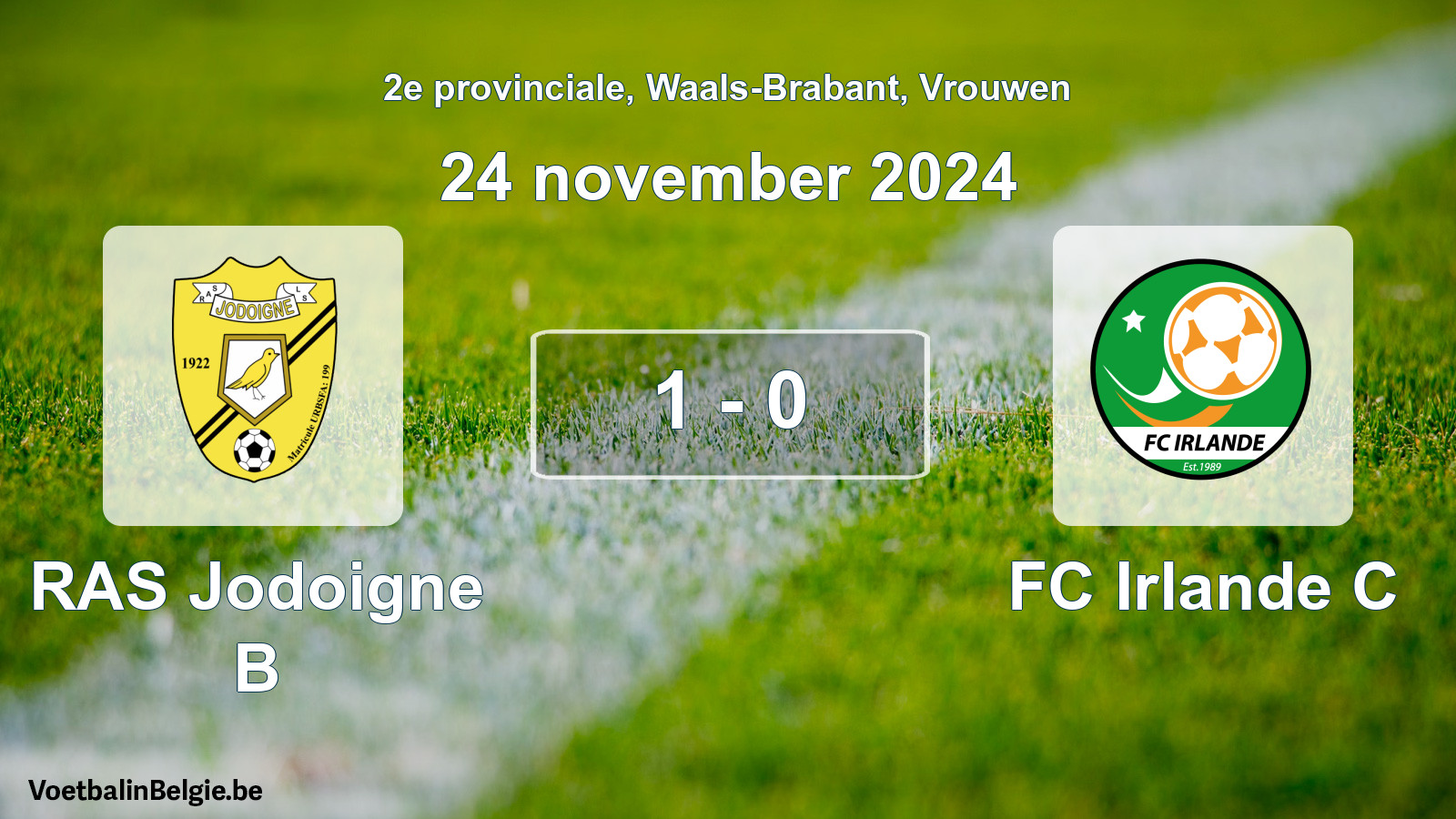 Gespeelde wedstrijd vrouwenvoetbal: RAS Jodoigne B - FC Irlande C 1 - 0 (24 november 2024)