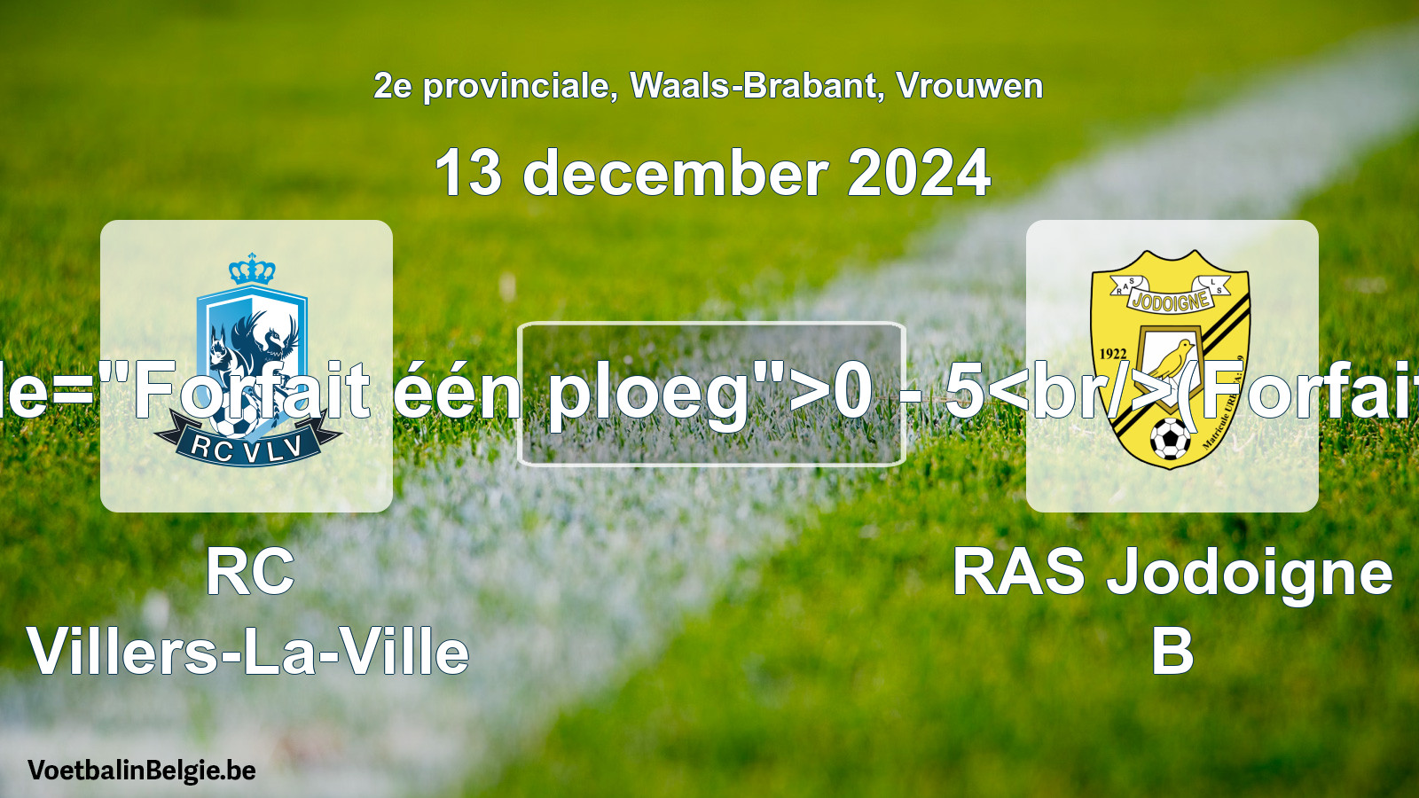Forfait gegeven: RC Villers-La-Ville - RAS Jodoigne B 0 - 5 (13 december 2024)