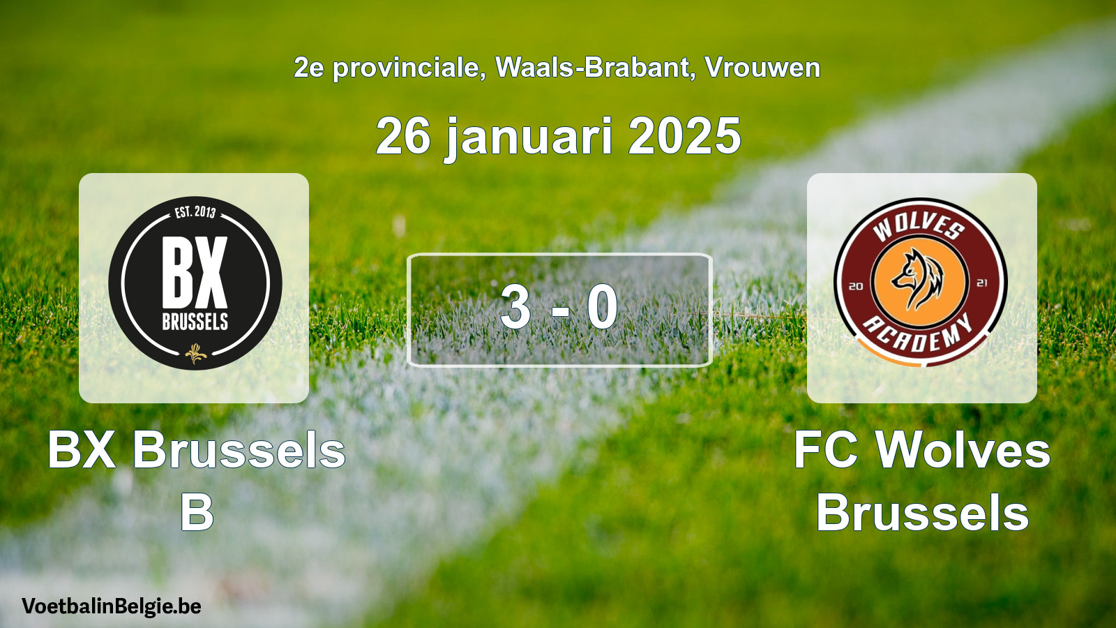 Played match women football: BX Brussels B - FC Wolves Brussels 3 - 0 (26 January 2025)