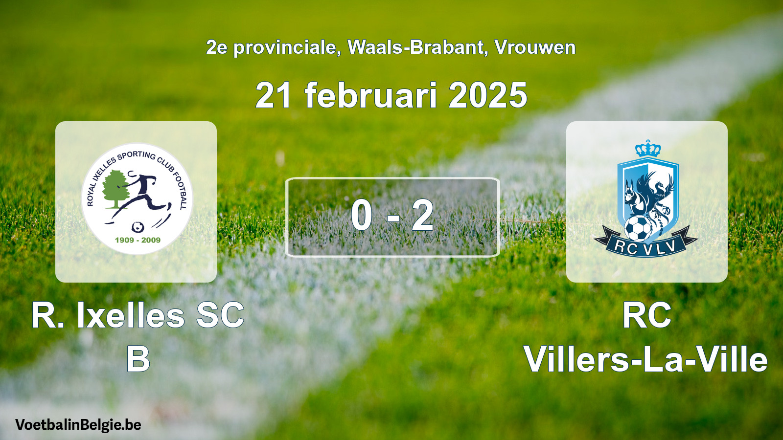 Gespeelde wedstrijd vrouwenvoetbal: R. Ixelles SC B - RC Villers-La-Ville 0 - 2 (21 februari 2025)