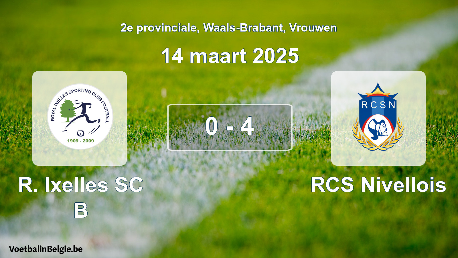 Gespeelde wedstrijd vrouwenvoetbal: R. Ixelles SC B - RCS Nivellois 0 - 4 (14 maart 2025)