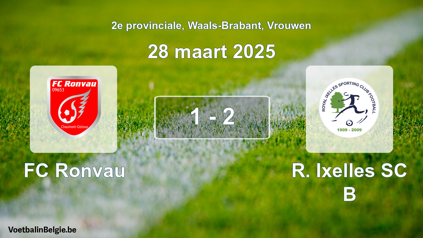 Gespeelde wedstrijd vrouwenvoetbal: FC Ronvau - R. Ixelles SC B 1 - 2 (28 maart 2025)