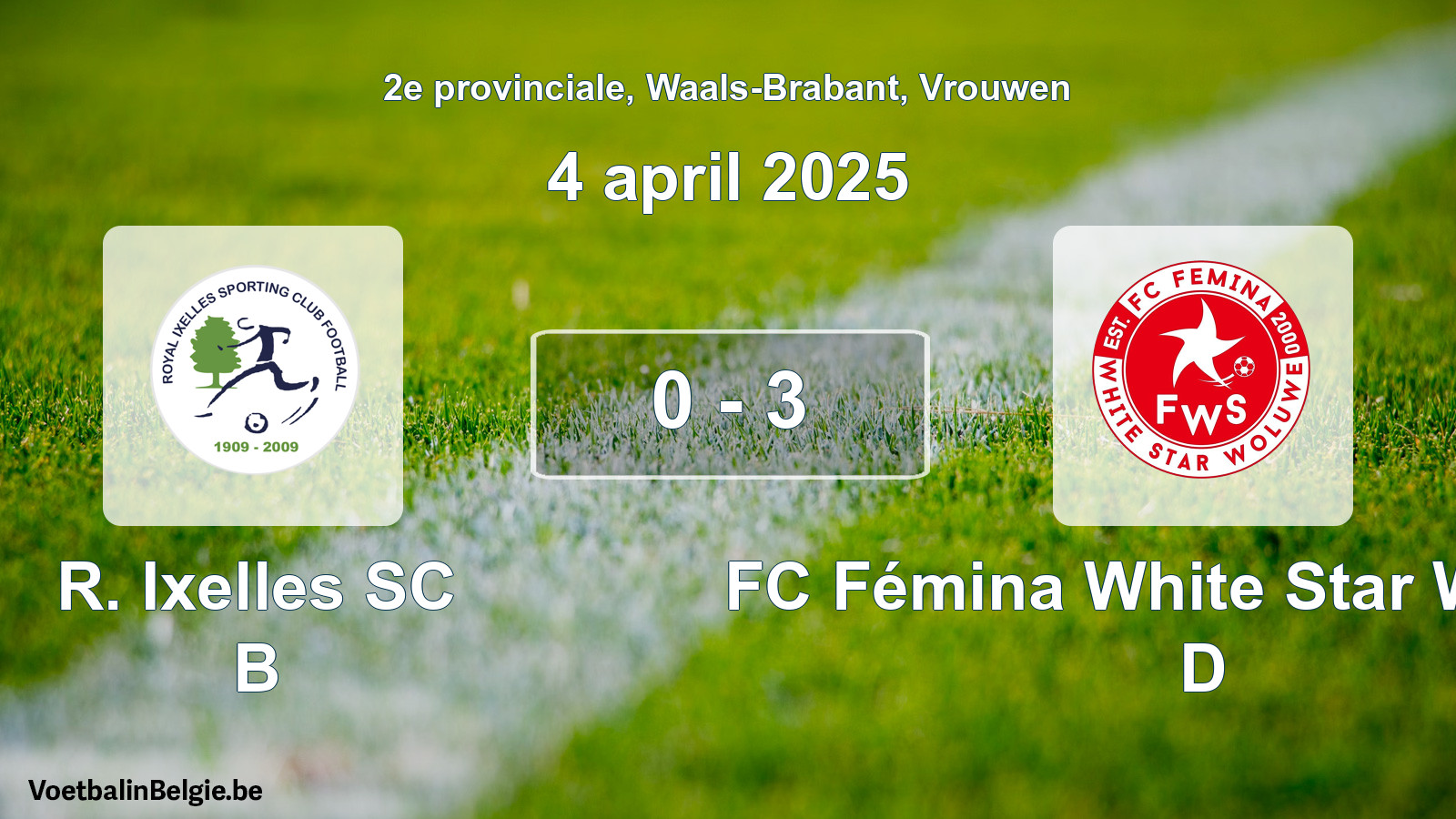 Gespeelde wedstrijd vrouwenvoetbal: R. Ixelles SC B - FC Fémina White Star Woluwe D 0 - 3 (4 april 2025)