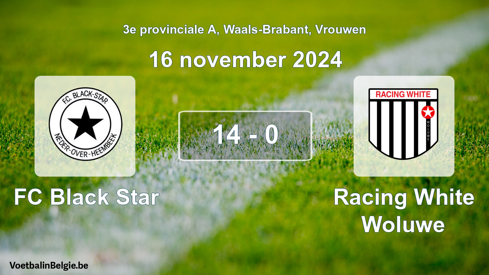 Gespeelde wedstrijd vrouwenvoetbal: FC Black Star - Racing White Woluwe 14 - 0 (16 november 2024)