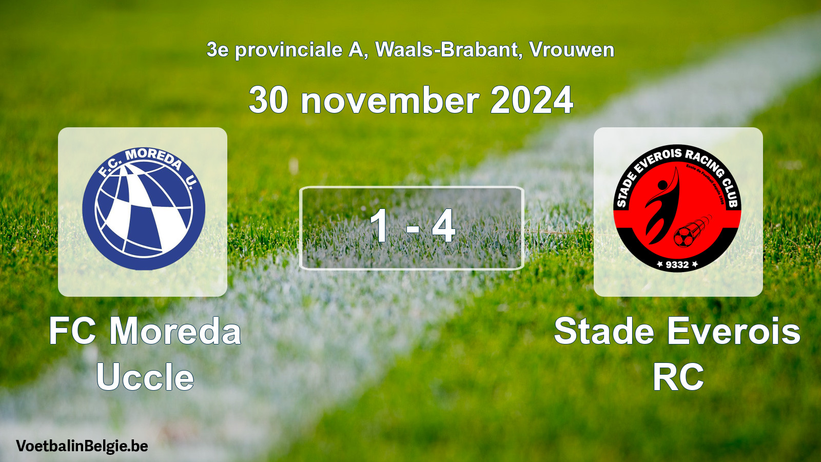 Gespeelde wedstrijd vrouwenvoetbal: FC Moreda Uccle - Stade Everois RC 1 - 4 (30 november 2024)
