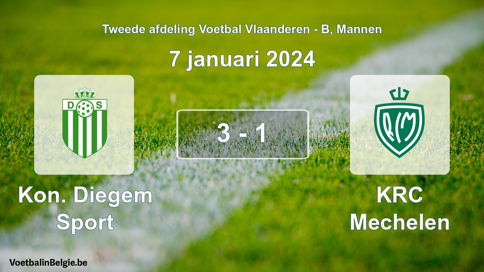 Gespeelde wedstrijd mannenvoetbal: Kon. Diegem Sport - KRC Mechelen 3 - 1 (7 januari 2024)