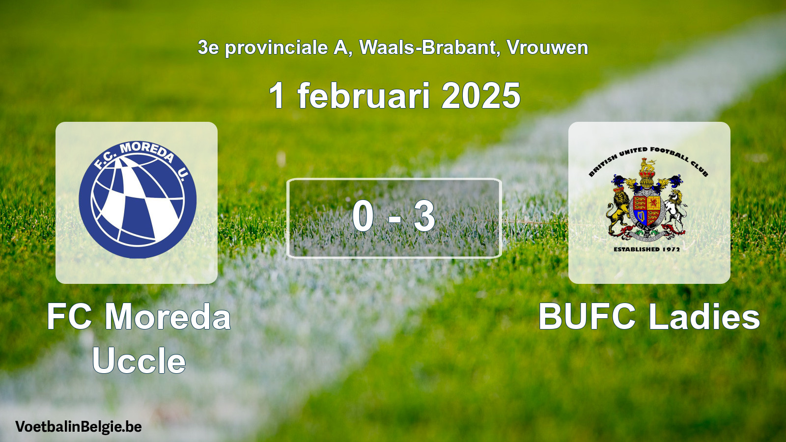 Gespeelde wedstrijd vrouwenvoetbal: FC Moreda Uccle - BUFC Ladies 0 - 3 (1 februari 2025)