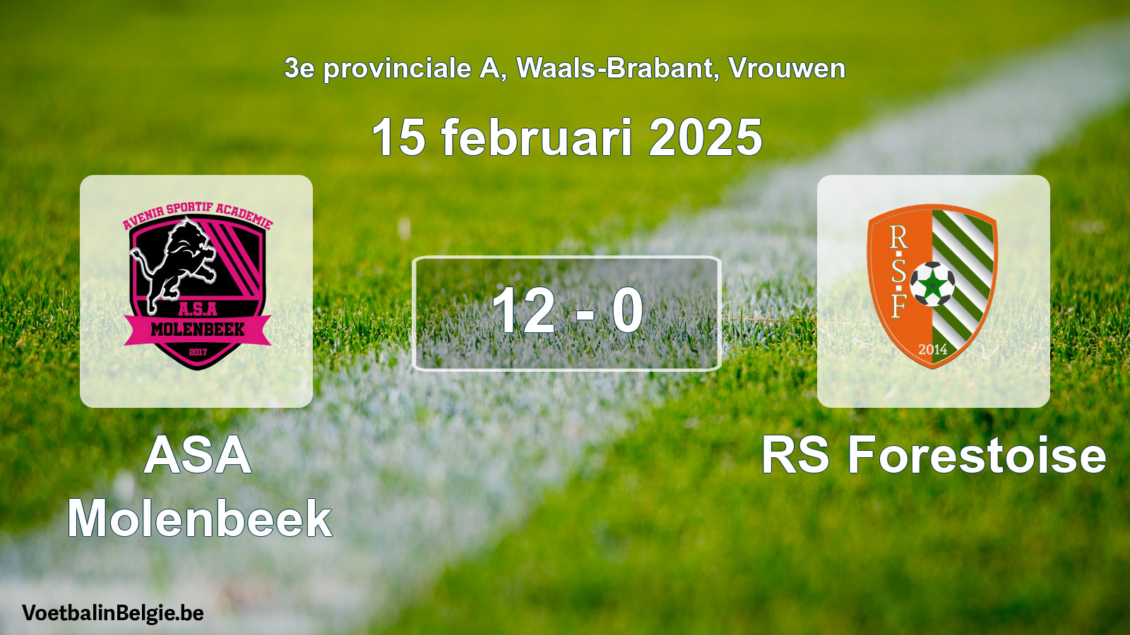 Gespeelde wedstrijd vrouwenvoetbal: ASA Molenbeek - RS Forestoise 12 - 0 (15 februari 2025)