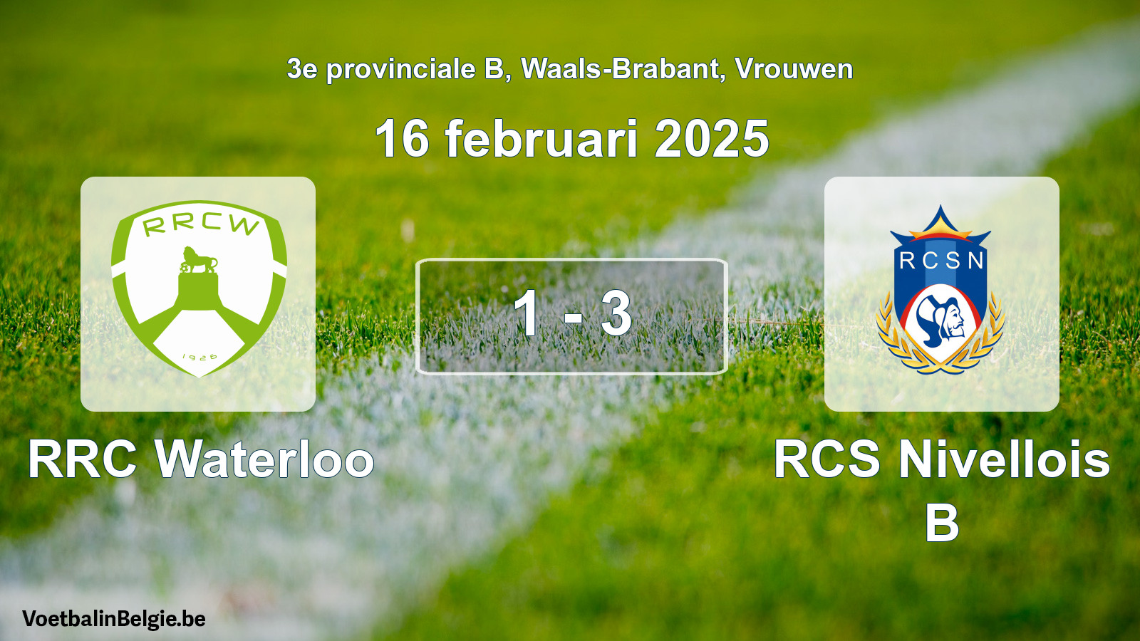 Gespeelde wedstrijd vrouwenvoetbal: RRC Waterloo - RCS Nivellois B 1 - 3 (16 februari 2025)