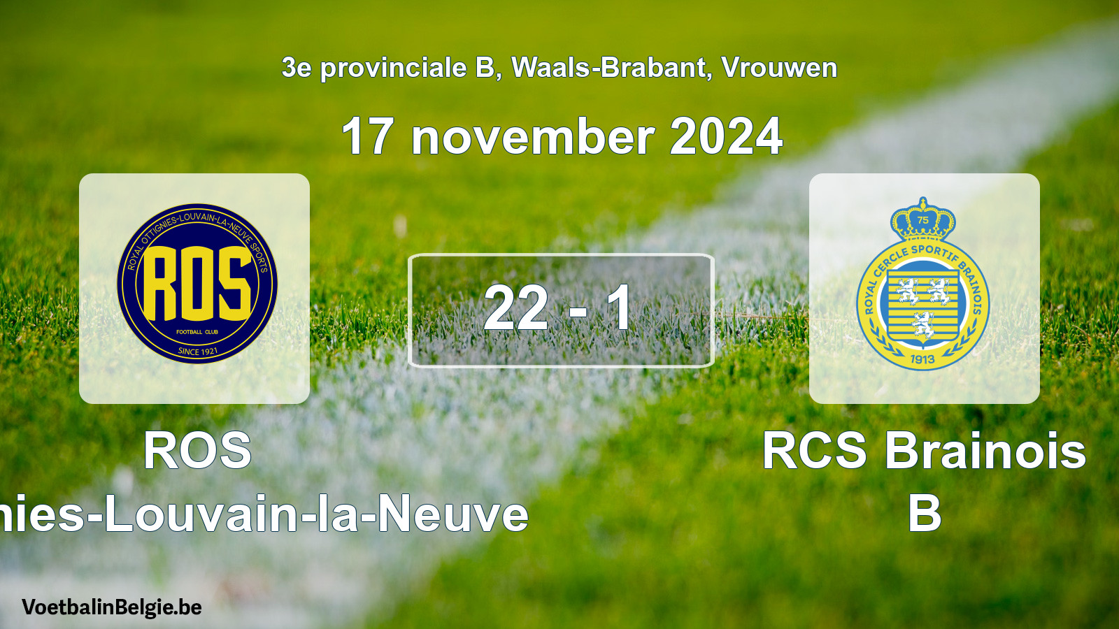 Played match women football: ROS Ottignies-Louvain-la-Neuve - RCS Brainois B 22 - 1 (17 November 2024)