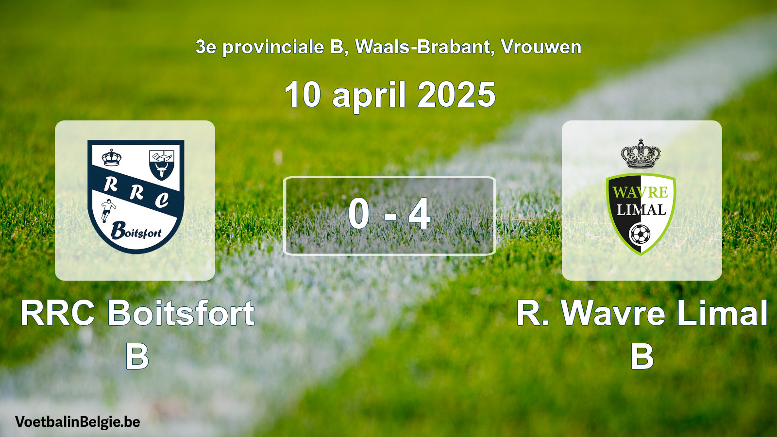 Gespeelde wedstrijd vrouwenvoetbal: RRC Boitsfort B - R. Wavre Limal B 0 - 4 (10 april 2025)