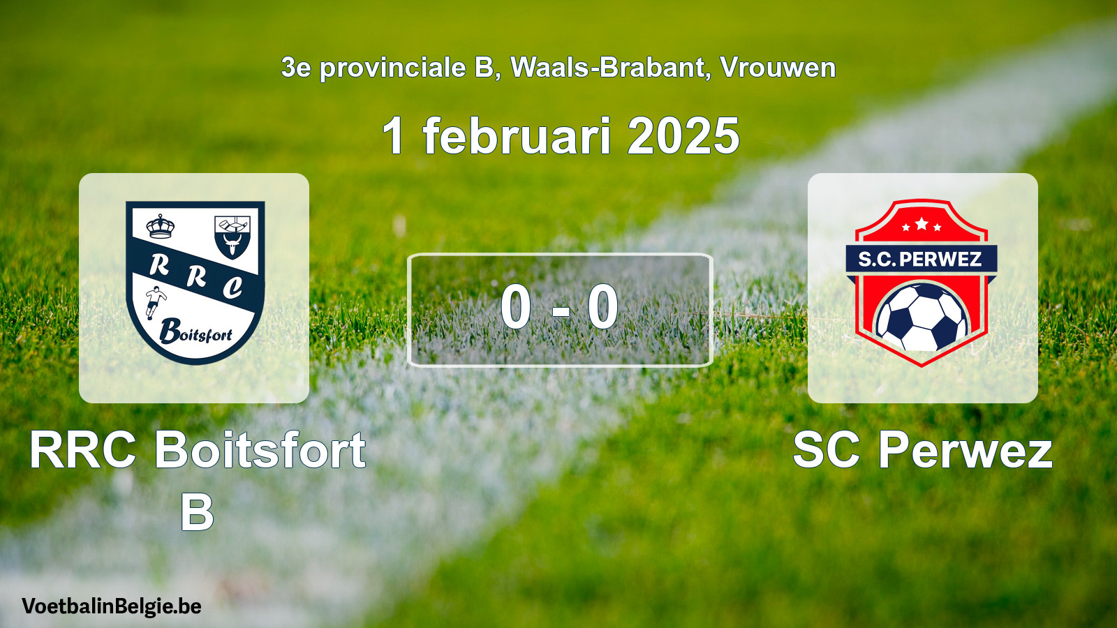 Gespeelde wedstrijd vrouwenvoetbal: RRC Boitsfort B - SC Perwez 0 - 0 (1 februari 2025)