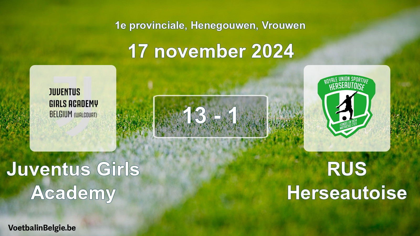 Gespieltes Spiel frauen-Fußball: Juventus Girls Academy - RUS Herseautoise 13 - 1 (17 November 2024)