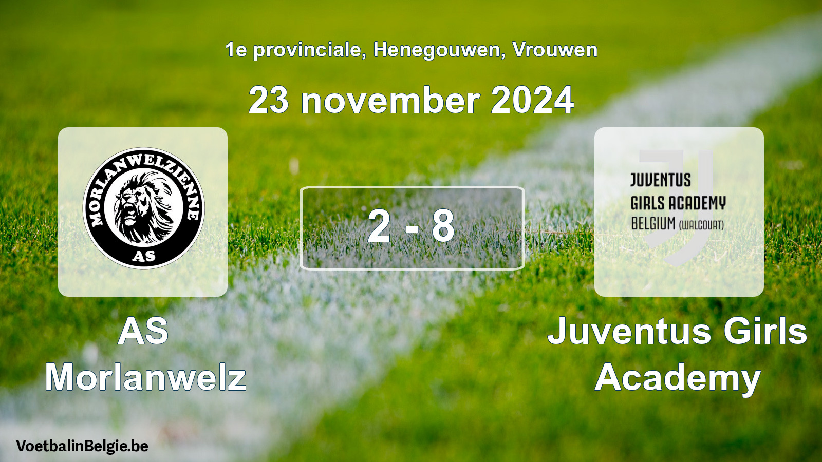 Gespeelde wedstrijd vrouwenvoetbal: AS Morlanwelz - Juventus Girls Academy 2 - 8 (23 november 2024)