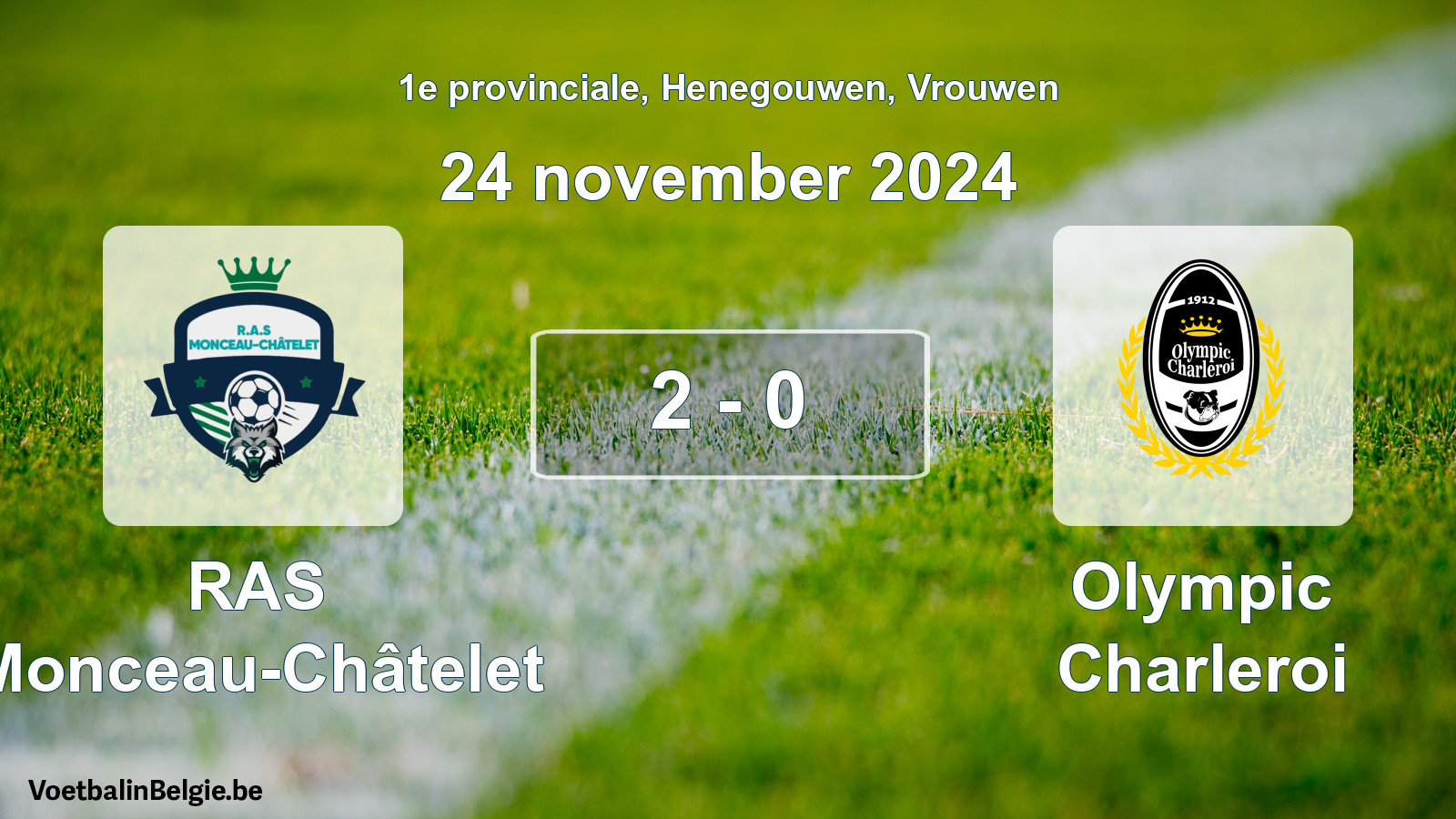 Gespeelde wedstrijd vrouwenvoetbal: RAS Monceau-Châtelet - Olympic Charleroi 2 - 0 (24 november 2024)