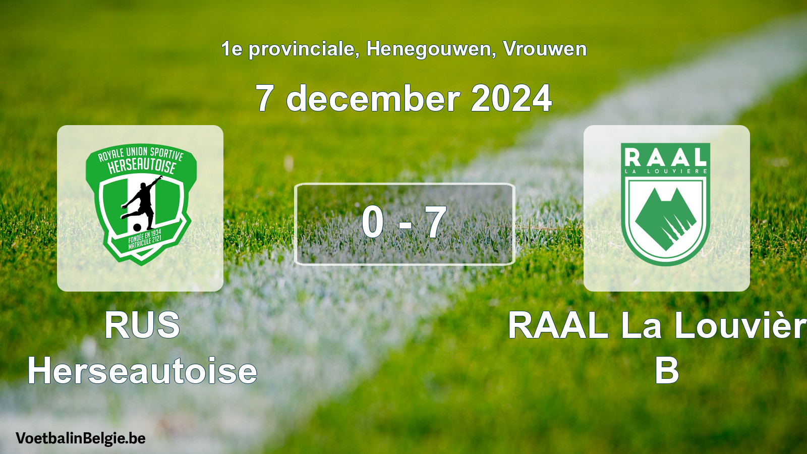 Gespieltes Spiel frauen-Fußball: RUS Herseautoise - RAAL La Louvière B 0 - 7 (7 Dezember 2024)