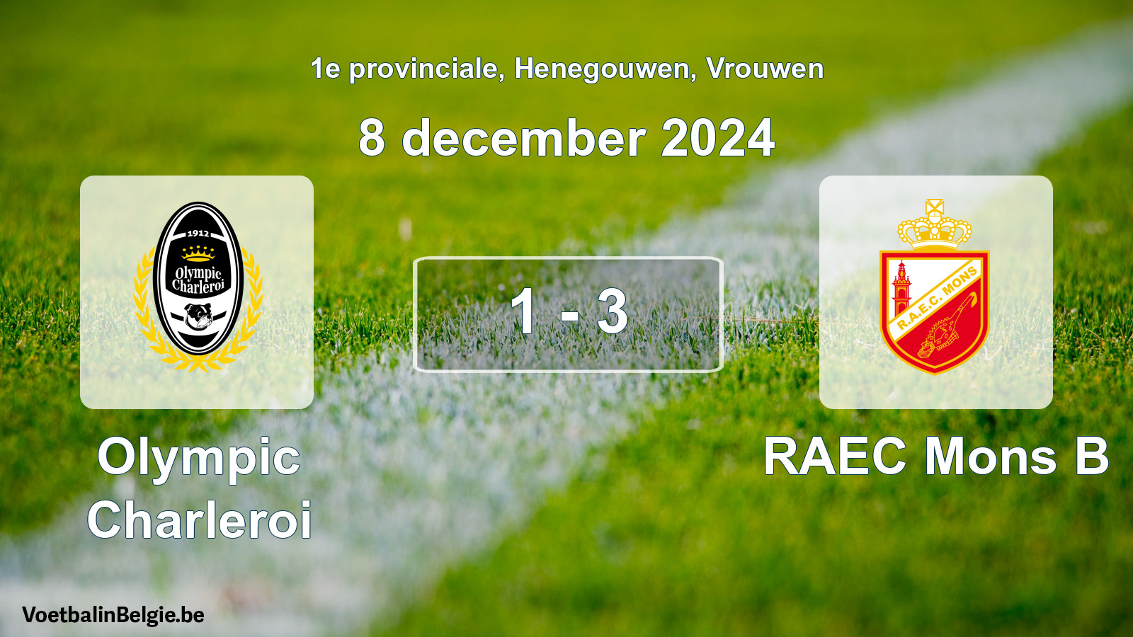 Gespeelde wedstrijd vrouwenvoetbal: Olympic Charleroi - RAEC Mons B 1 - 3 (8 december 2024)