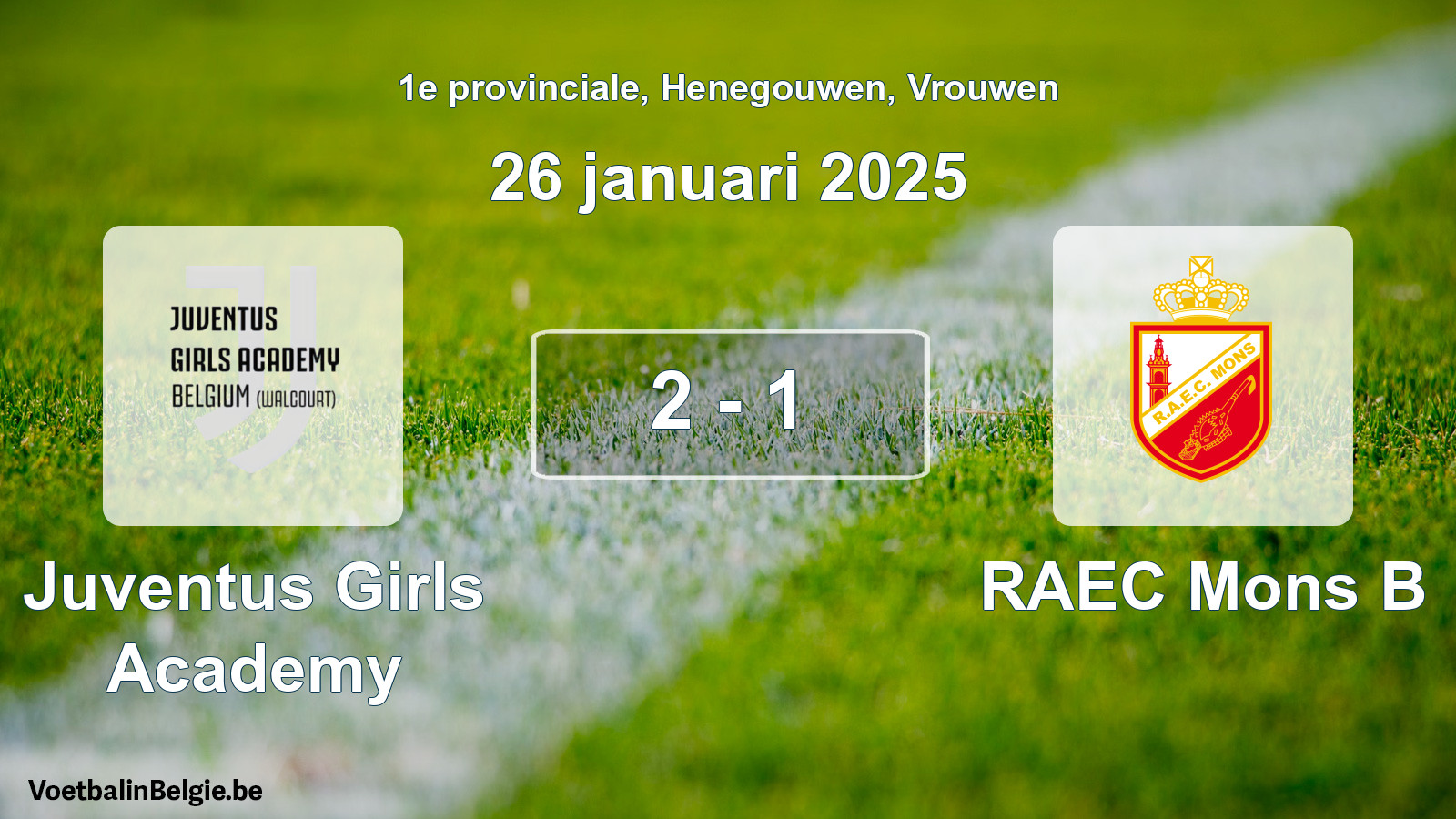 Gespeelde wedstrijd vrouwenvoetbal: Juventus Girls Academy - RAEC Mons B 2 - 1 (26 januari 2025)