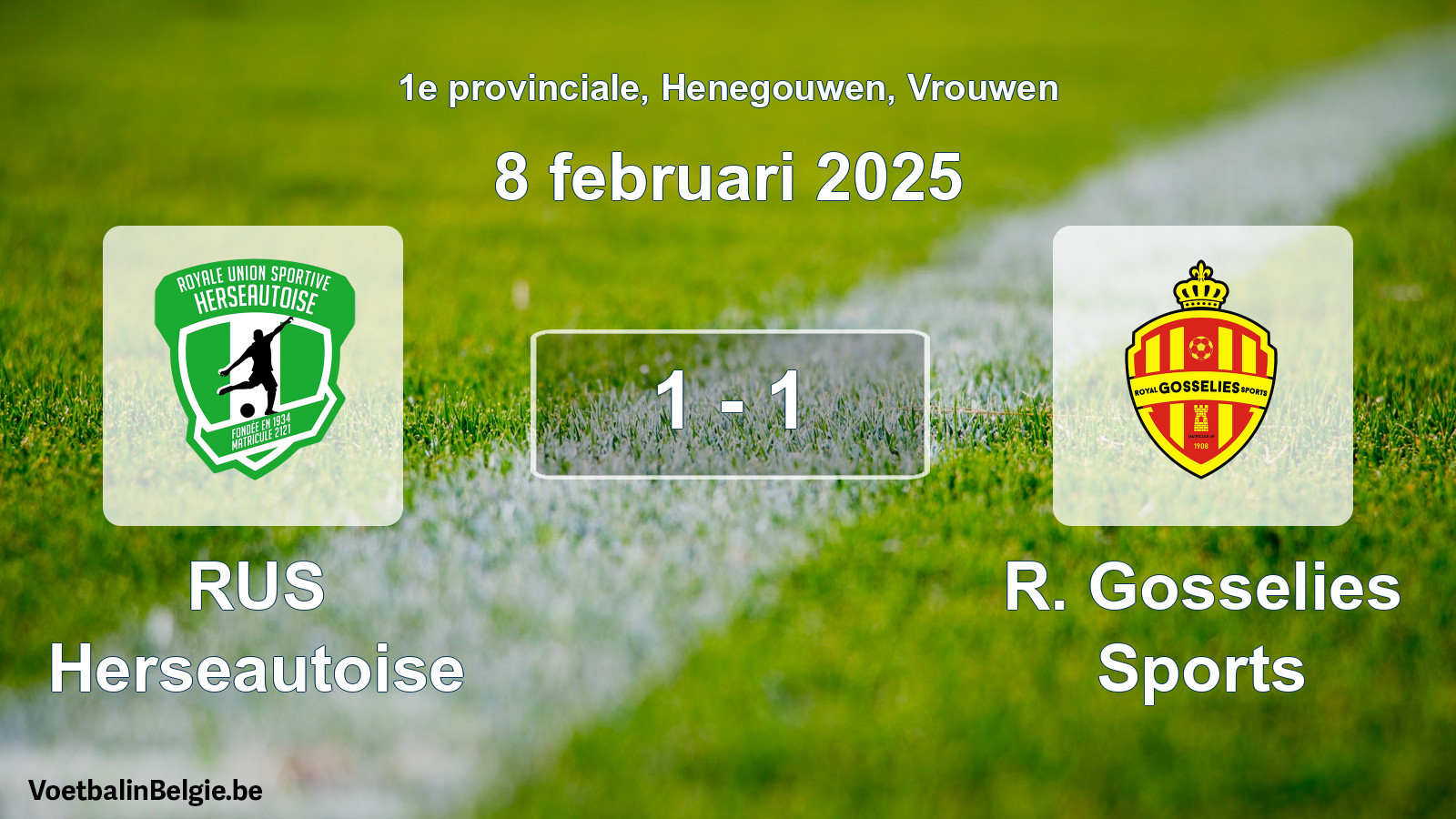 Gespeelde wedstrijd vrouwenvoetbal: RUS Herseautoise - R. Gosselies Sports 1 - 1 (8 februari 2025)