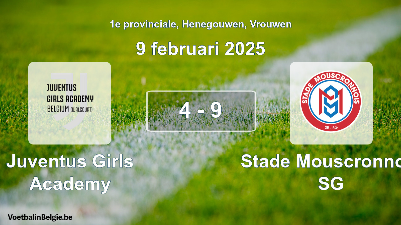 Played match women football: Juventus Girls Academy - Stade Mouscronnois SG 4 - 9 (9 February 2025)