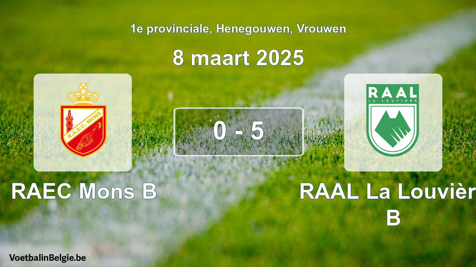 Gespeelde wedstrijd vrouwenvoetbal: RAEC Mons B - RAAL La Louvière B 0 - 5 (8 maart 2025)