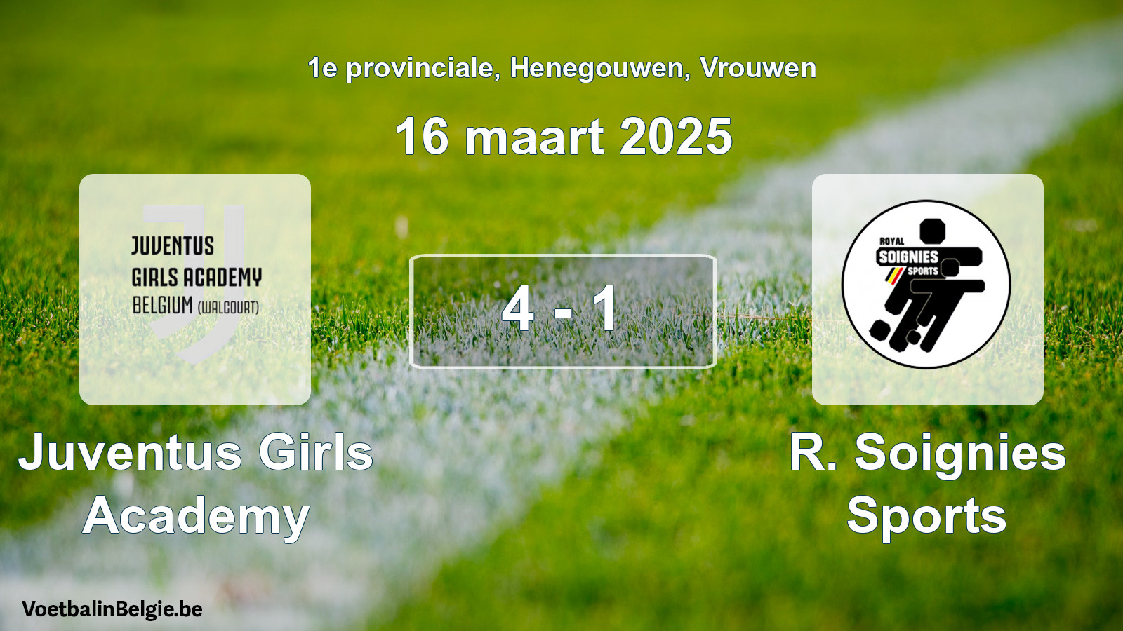 Gespieltes Spiel frauen-Fußball: Juventus Girls Academy - R. Soignies Sports 4 - 1 (16 März 2025)