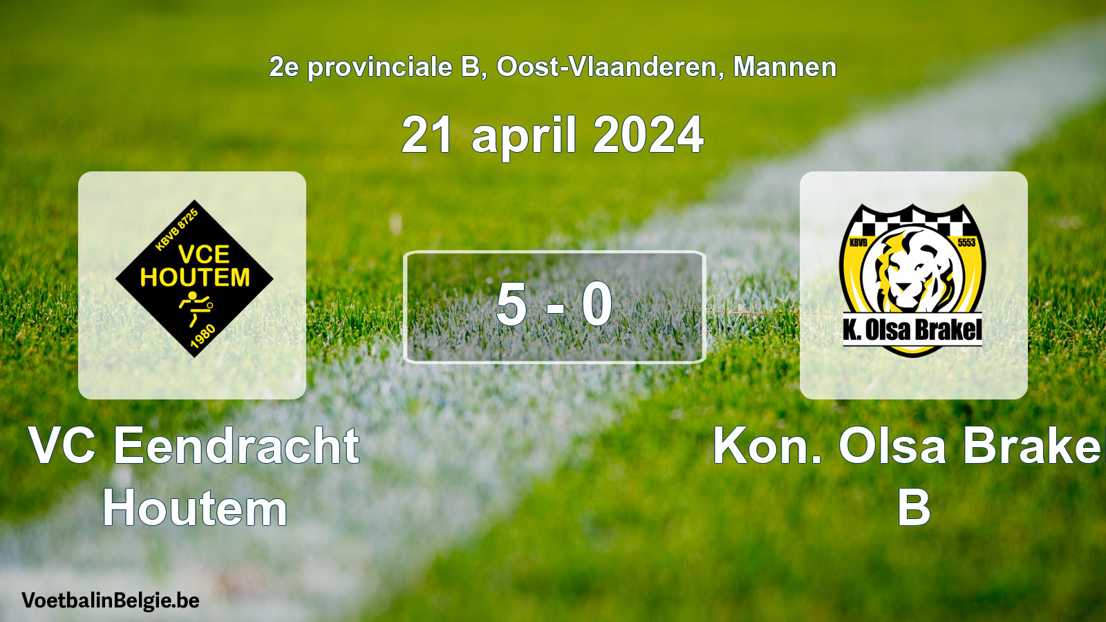 Gespeelde wedstrijd mannenvoetbal: VC Eendracht Houtem - Kon. Olsa Brakel B 5 - 0 (21 april 2024)