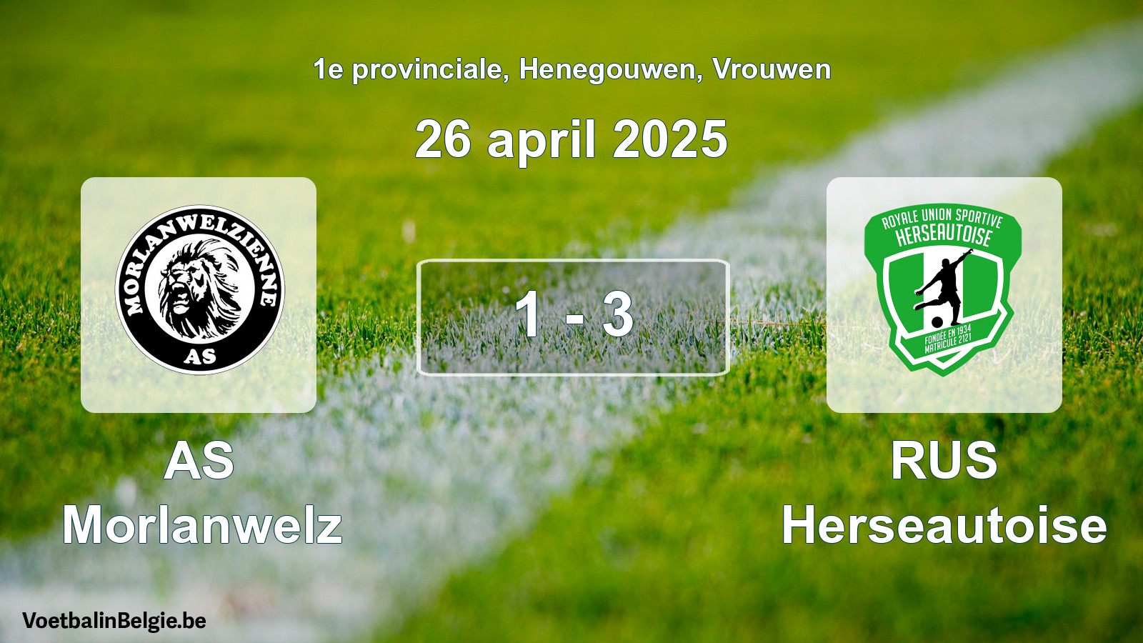 Gespeelde wedstrijd vrouwenvoetbal: AS Morlanwelz - RUS Herseautoise 1 - 3 (26 april 2025)