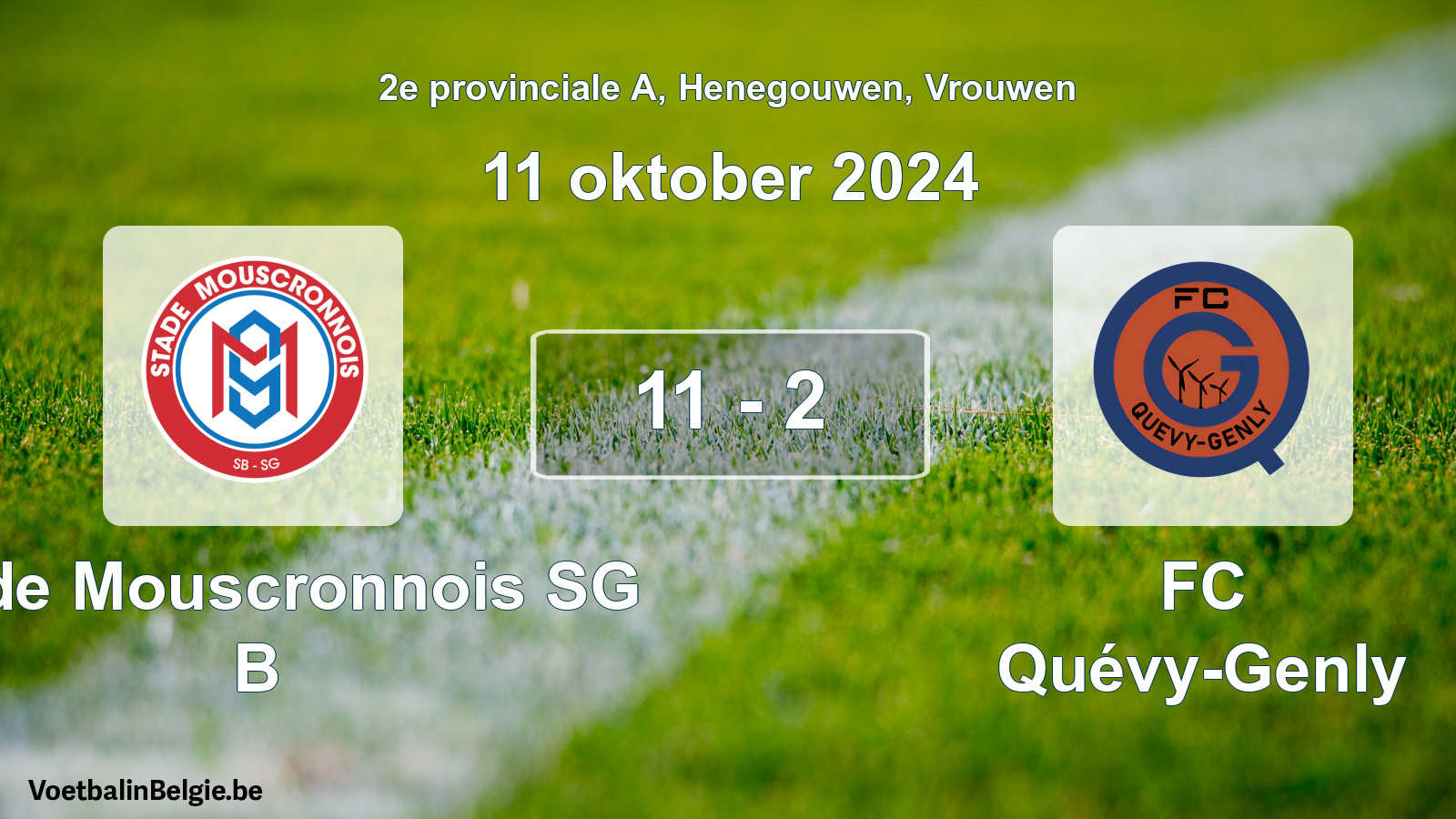 Gespeelde wedstrijd vrouwenvoetbal: Stade Mouscronnois SG B - FC Quévy-Genly 11 - 2 (11 oktober 2024)