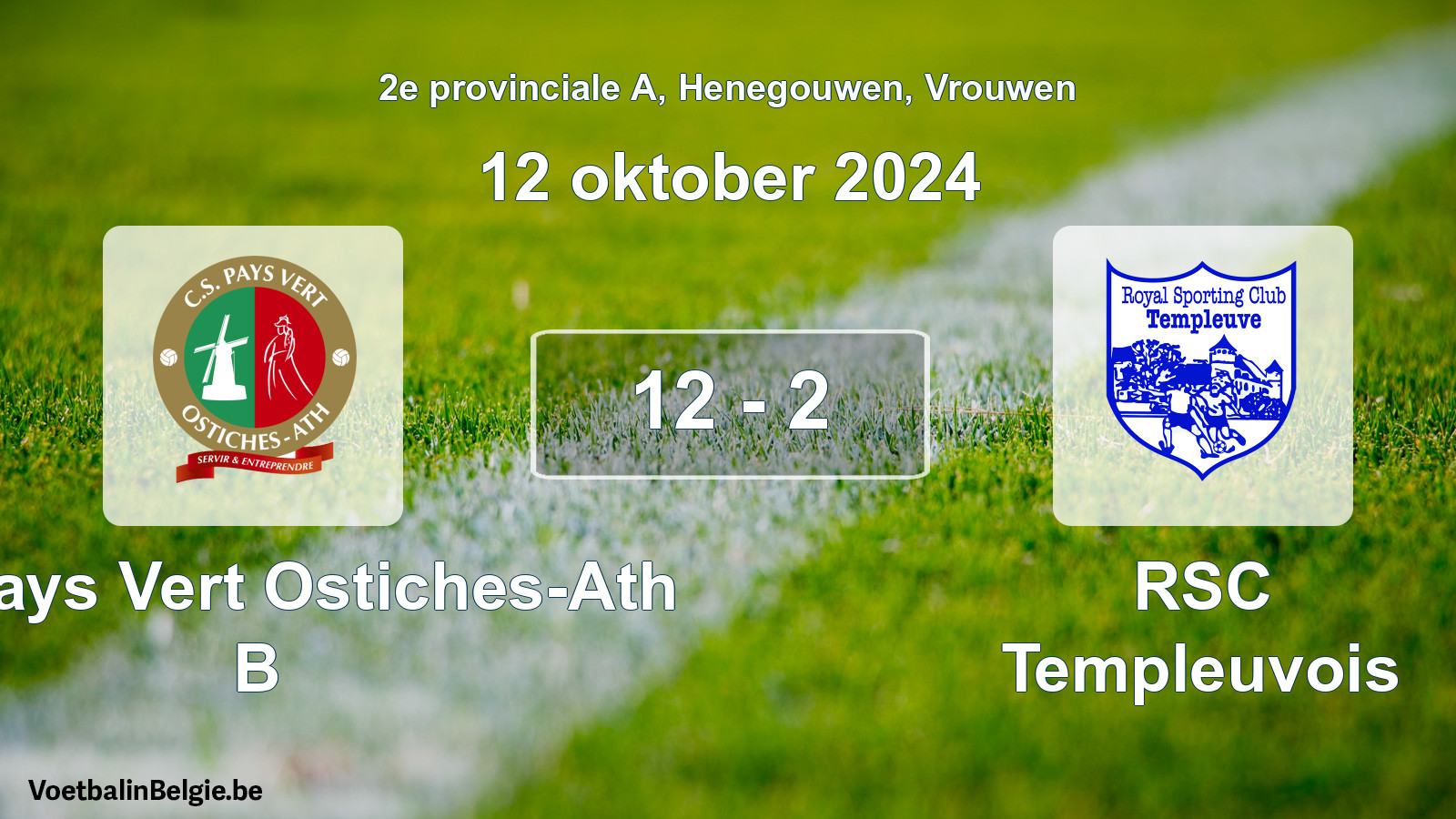 Gespeelde wedstrijd vrouwenvoetbal: CS Pays Vert Ostiches-Ath B - RSC Templeuvois 12 - 2 (12 oktober 2024)