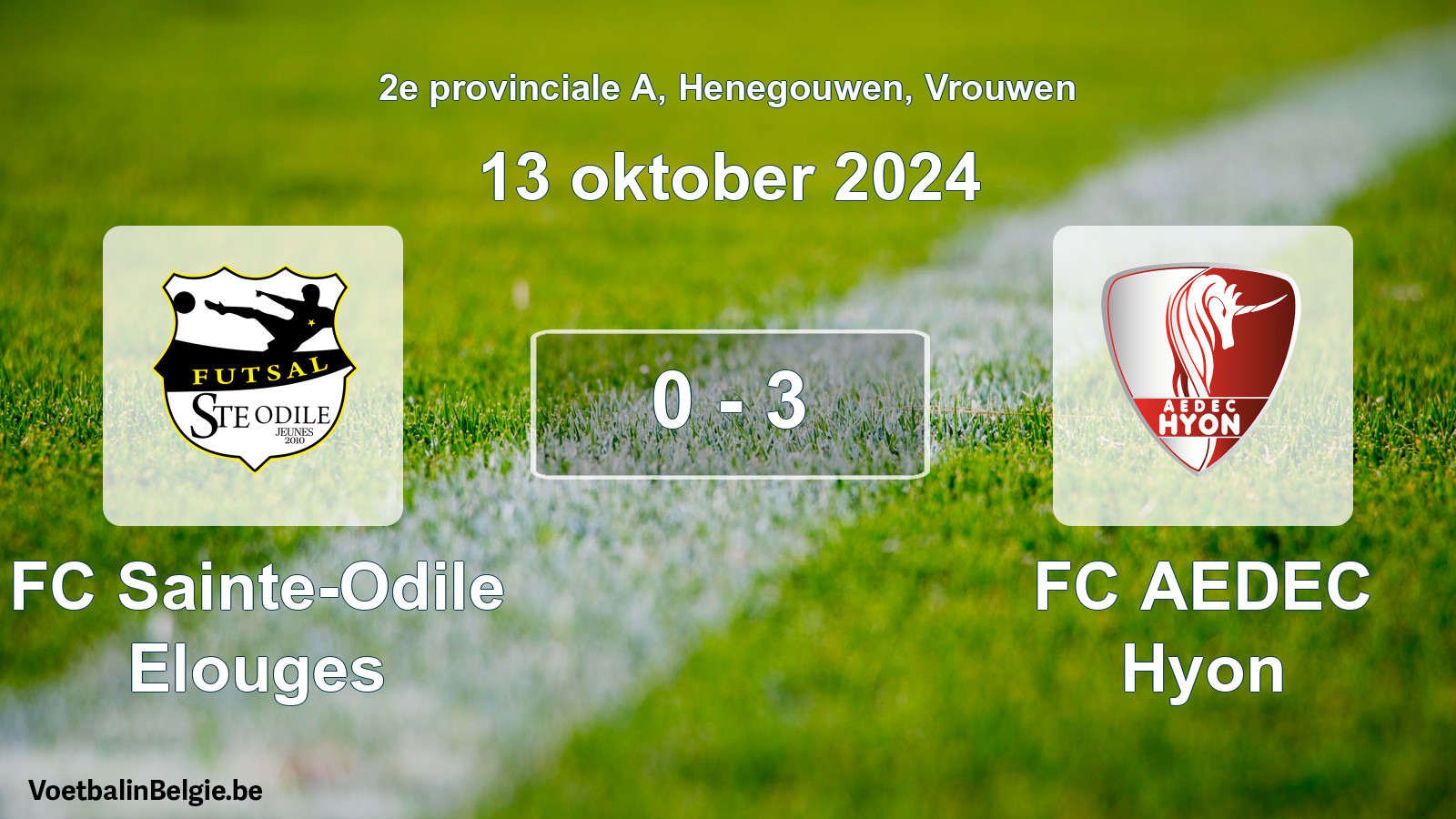 Played match women football: FC Sainte-Odile Elouges - FC AEDEC Hyon 0 - 3 (13 October 2024)