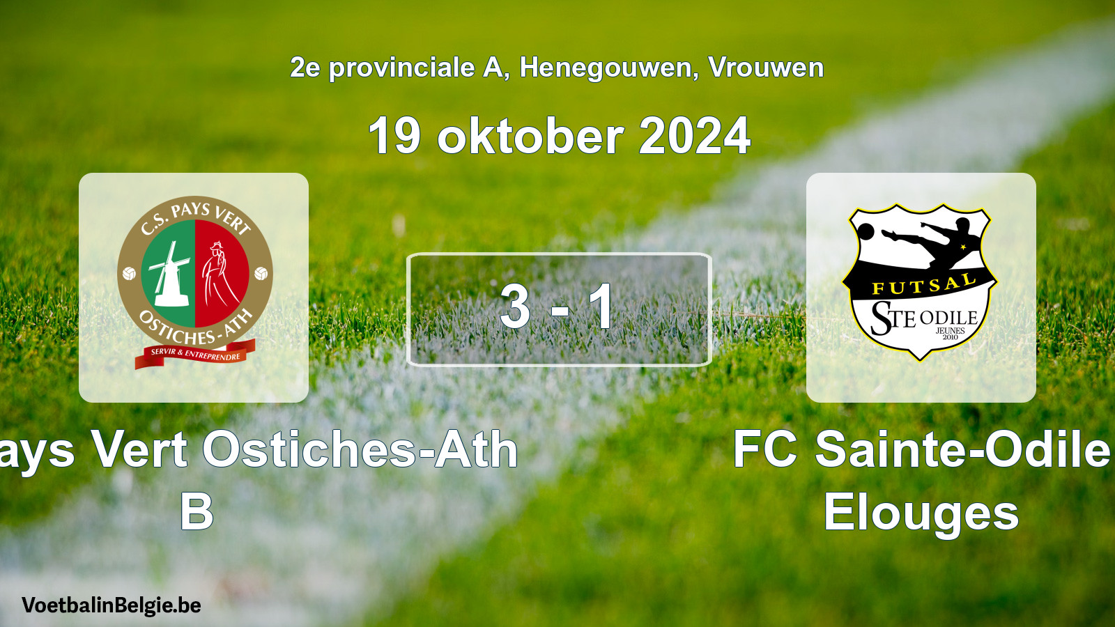 Gespeelde wedstrijd vrouwenvoetbal: CS Pays Vert Ostiches-Ath B - FC Sainte-Odile Elouges 3 - 1 (19 oktober 2024)