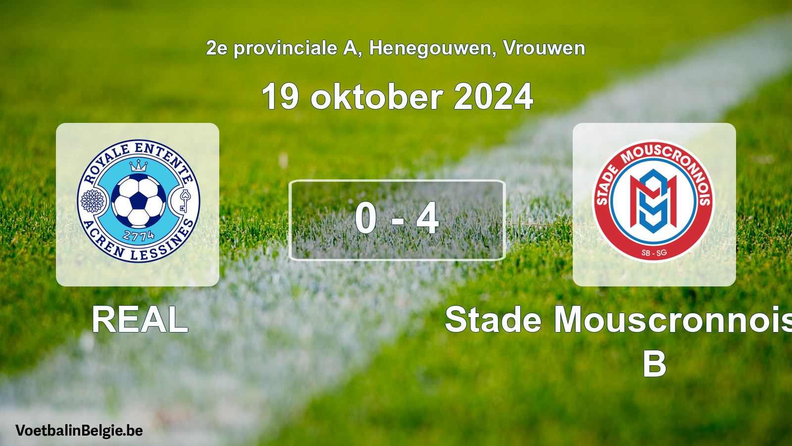 Match joué football femmes: REAL - Stade Mouscronnois SG B 0 - 4 (19 octobre 2024)
