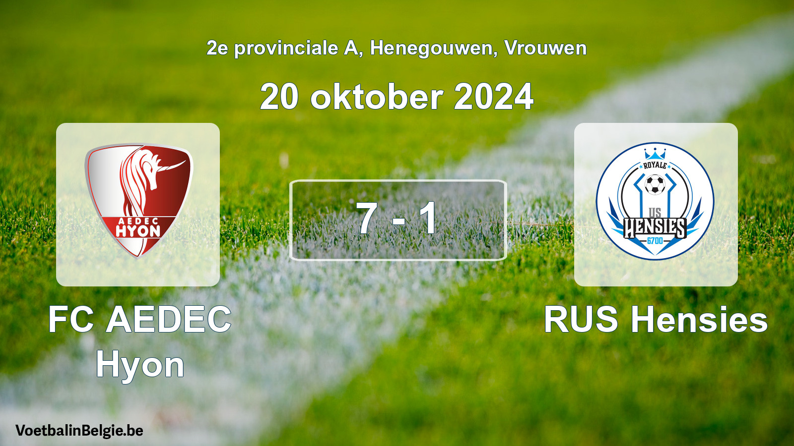 Gespeelde wedstrijd vrouwenvoetbal: FC AEDEC Hyon - RUS Hensies 7 - 1 (20 oktober 2024)