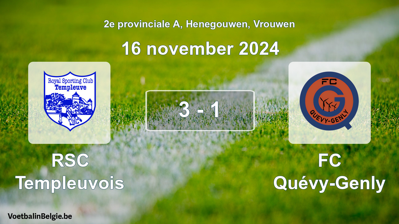Gespeelde wedstrijd vrouwenvoetbal: RSC Templeuvois - FC Quévy-Genly 3 - 1 (16 november 2024)