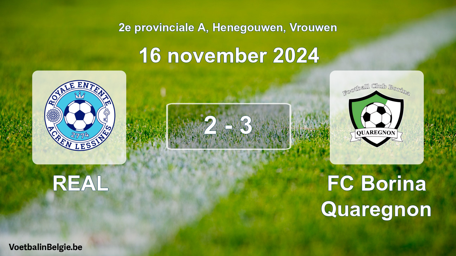 Gespeelde wedstrijd vrouwenvoetbal: REAL - FC Borina Quaregnon 2 - 3 (16 november 2024)