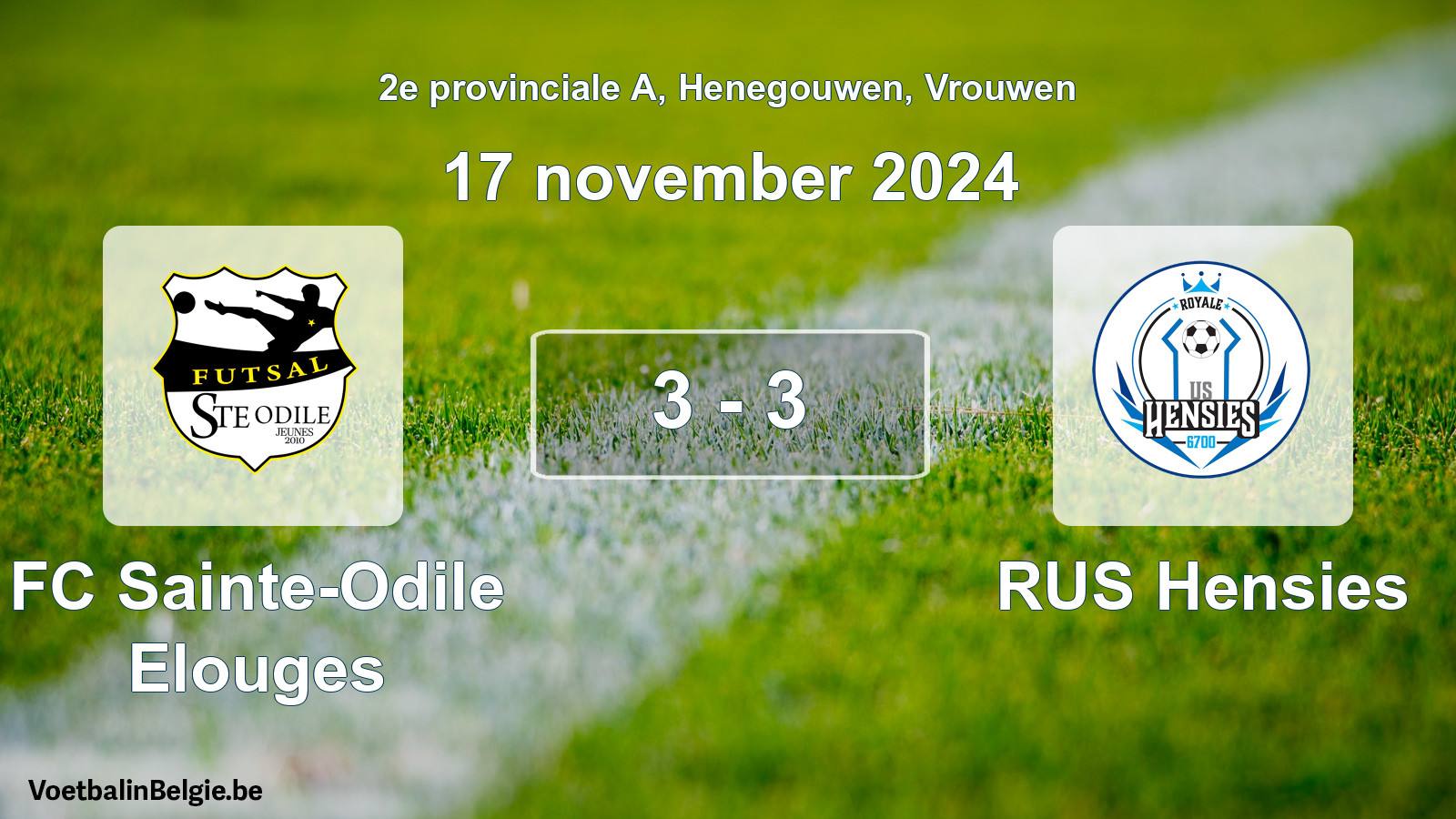 Played match women football: FC Sainte-Odile Elouges - RUS Hensies 3 - 3 (17 November 2024)