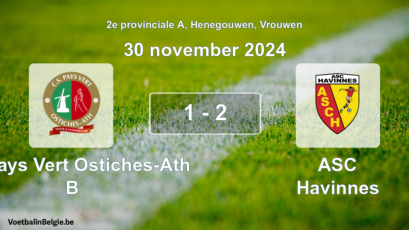 Gespeelde wedstrijd vrouwenvoetbal: CS Pays Vert Ostiches-Ath B - ASC Havinnes 1 - 2 (30 november 2024)