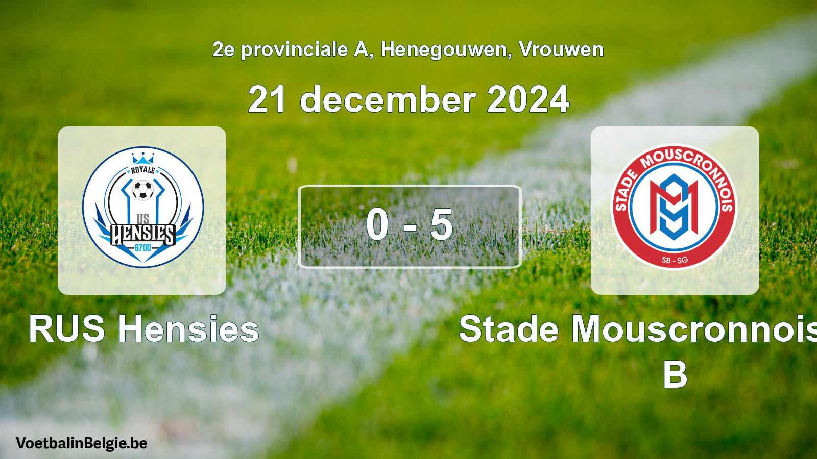 Gespeelde wedstrijd vrouwenvoetbal: RUS Hensies - Stade Mouscronnois SG B 0 - 5 (21 december 2024)
