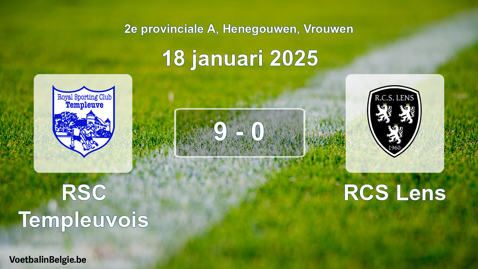 Gespeelde wedstrijd vrouwenvoetbal: RSC Templeuvois - RCS Lens 9 - 0 (18 januari 2025)