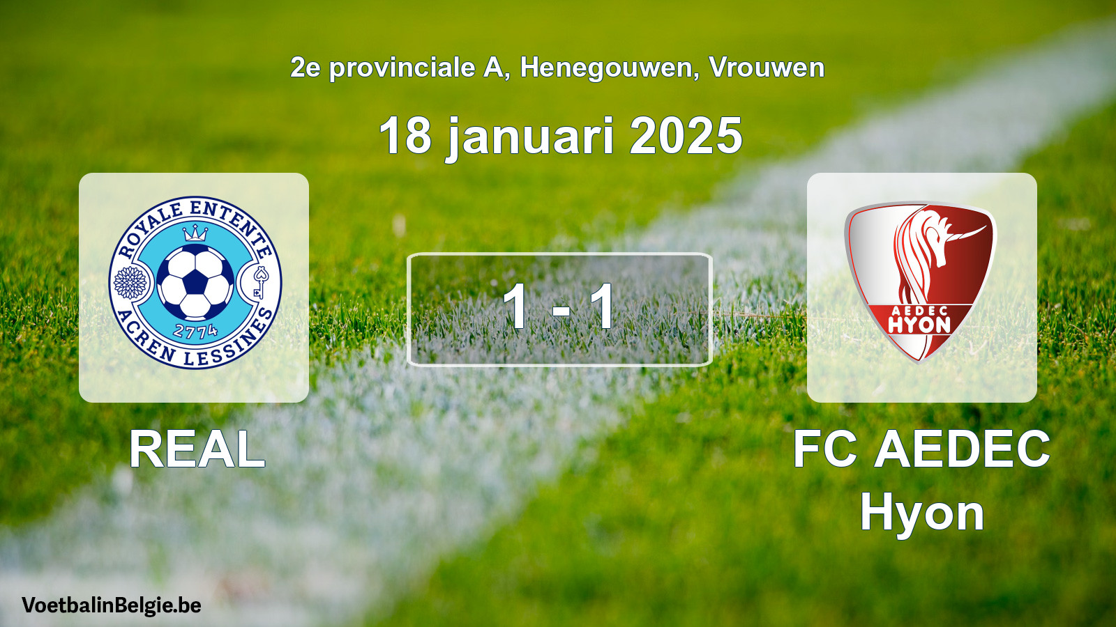 Gespeelde wedstrijd vrouwenvoetbal: REAL - FC AEDEC Hyon 1 - 1 (18 januari 2025)
