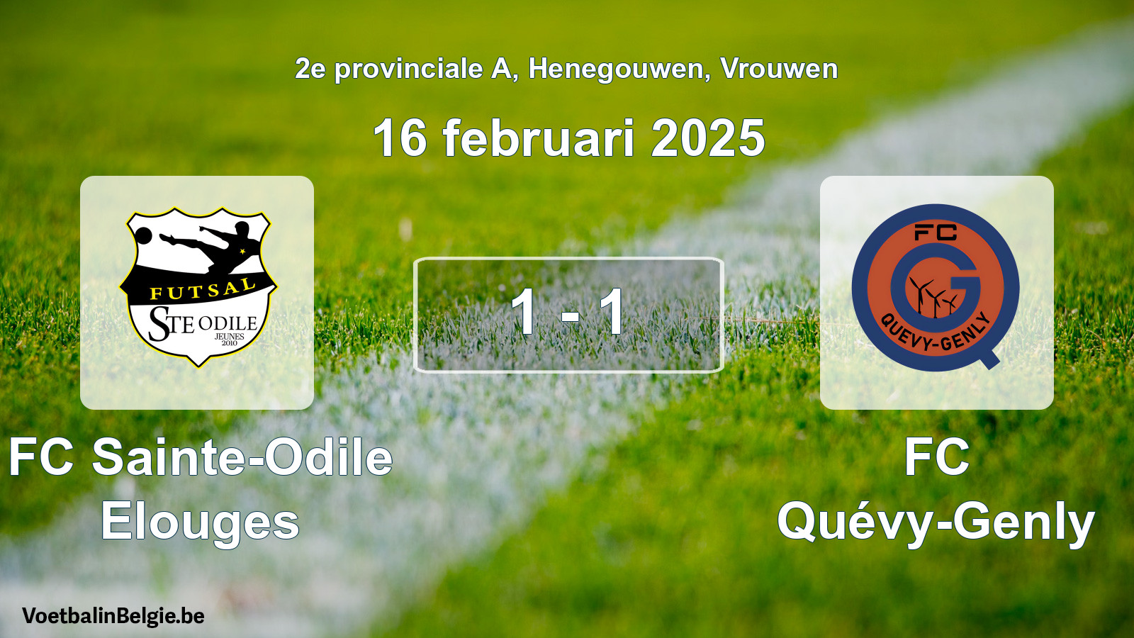 Gespeelde wedstrijd vrouwenvoetbal: FC Sainte-Odile Elouges - FC Quévy-Genly 1 - 1 (16 februari 2025)