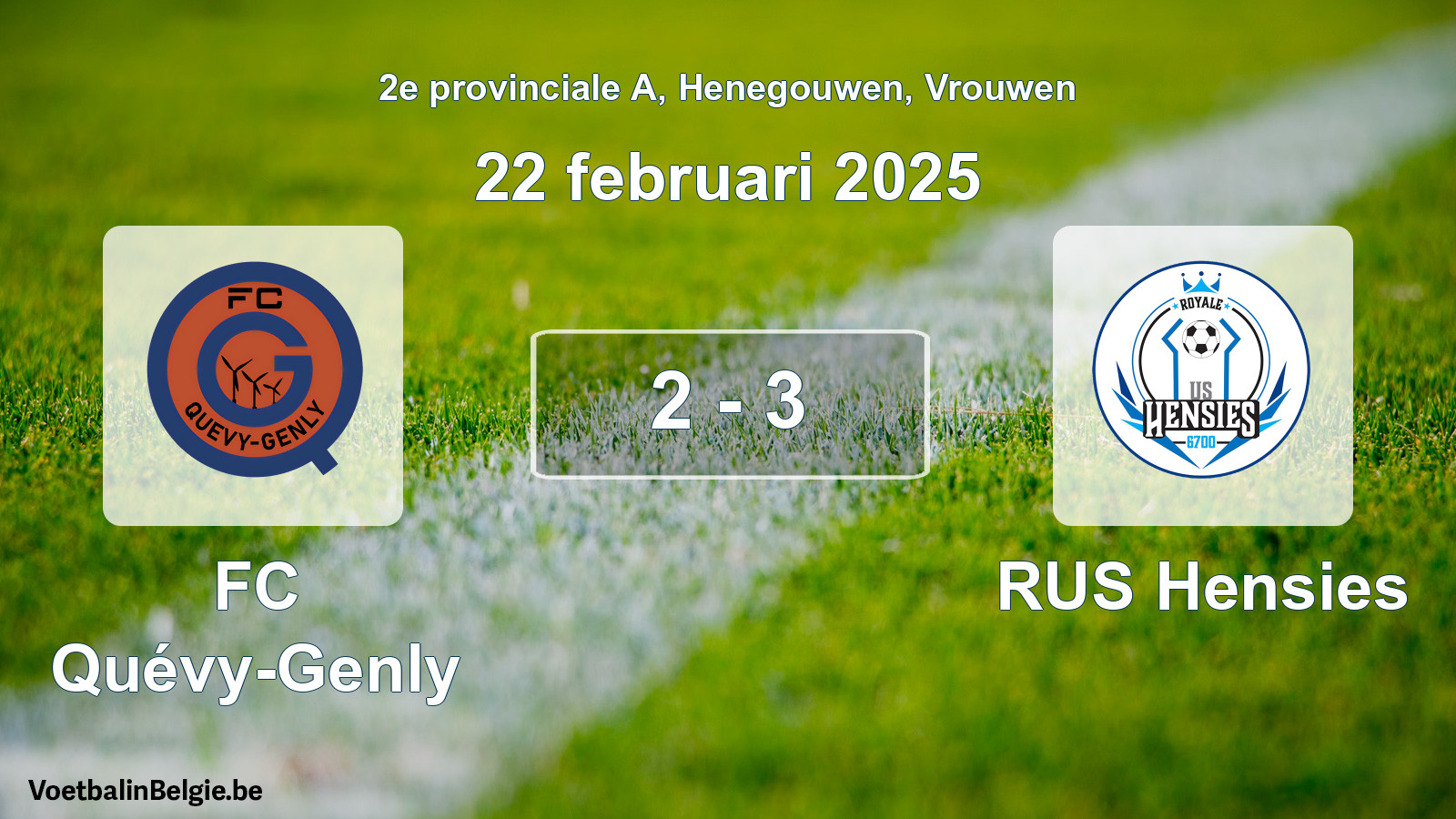 Gespeelde wedstrijd vrouwenvoetbal: FC Quévy-Genly - RUS Hensies 2 - 3 (22 februari 2025)