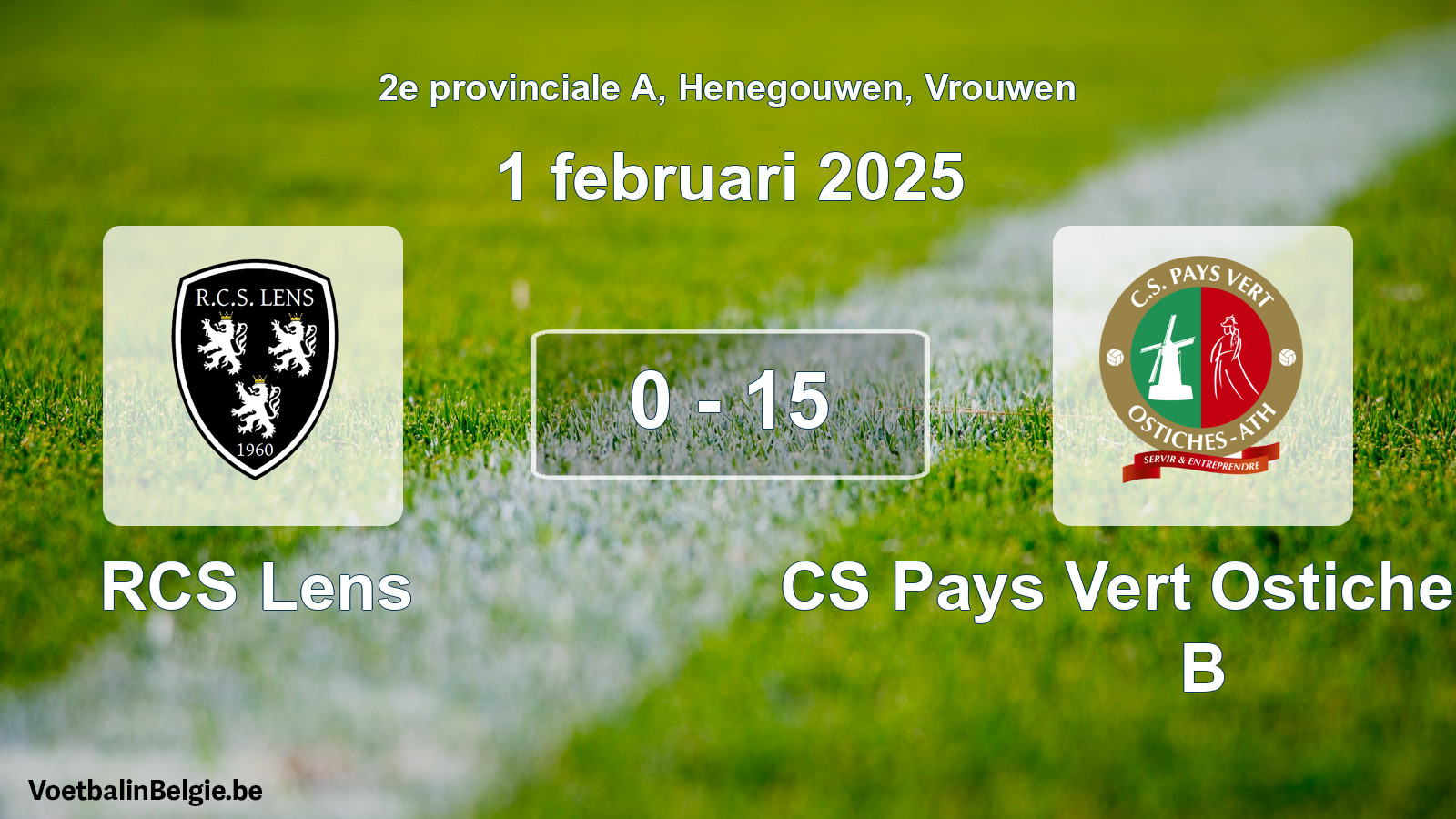 Gespeelde wedstrijd vrouwenvoetbal: RCS Lens - CS Pays Vert Ostiches-Ath B 0 - 15 (1 februari 2025)