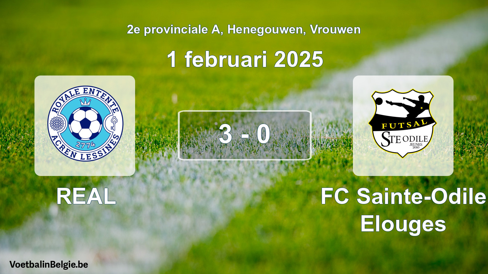 Gespeelde wedstrijd vrouwenvoetbal: REAL - FC Sainte-Odile Elouges 3 - 0 (1 februari 2025)